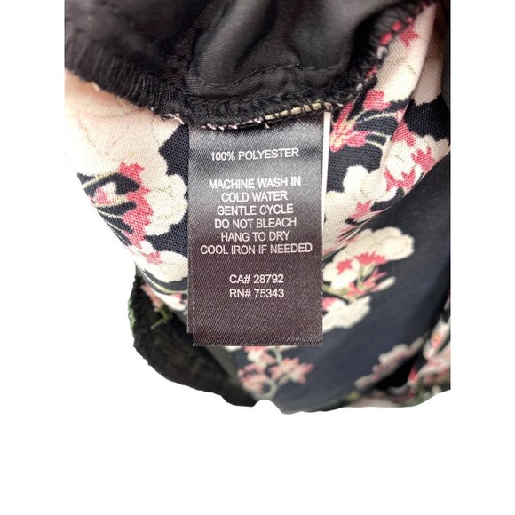 Cynthia Rowley Pants Womens Large Floral Black‎ Flowers Elastic Waist Pockets - Picture 6 of 6